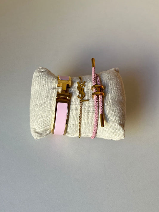 ✨ Set de Pulseras Elegancia Rosa – Acero Inoxidable Dorado ✨