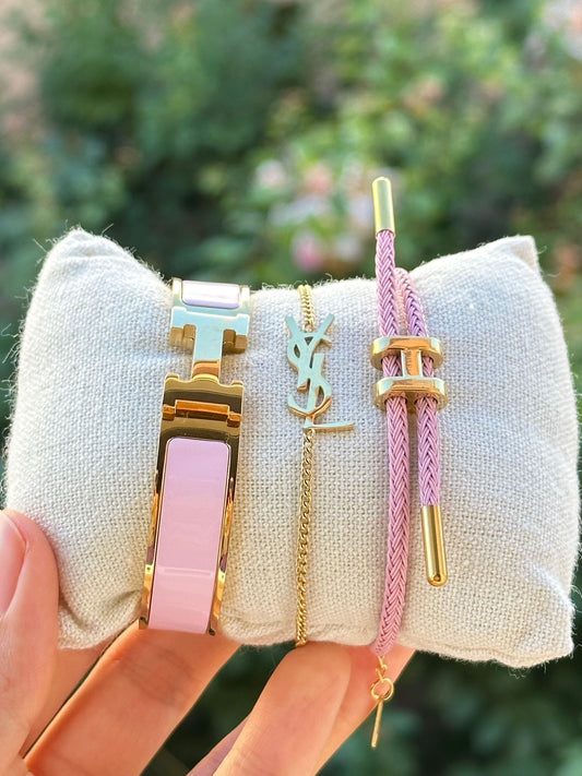 ✨ Set de Pulseras Elegancia Rosa – Acero Inoxidable Dorado ✨
